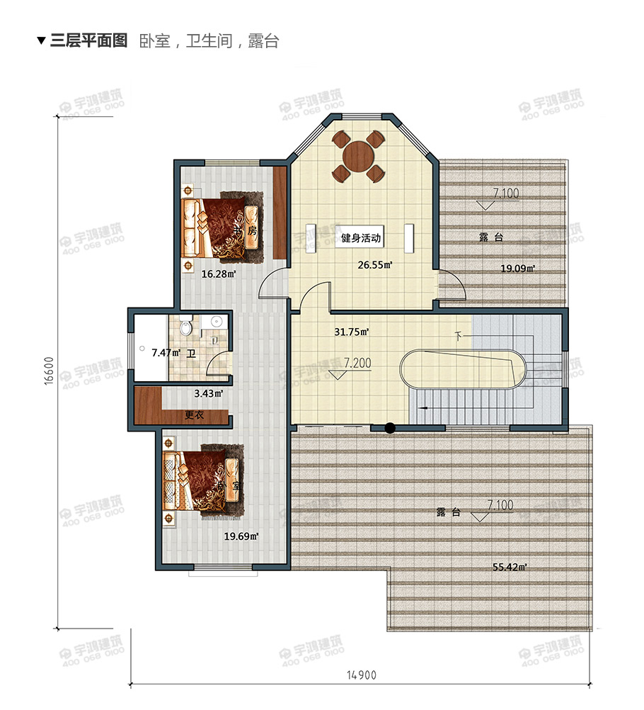 15x17米英式帶玄關農村別墅設計圖紙