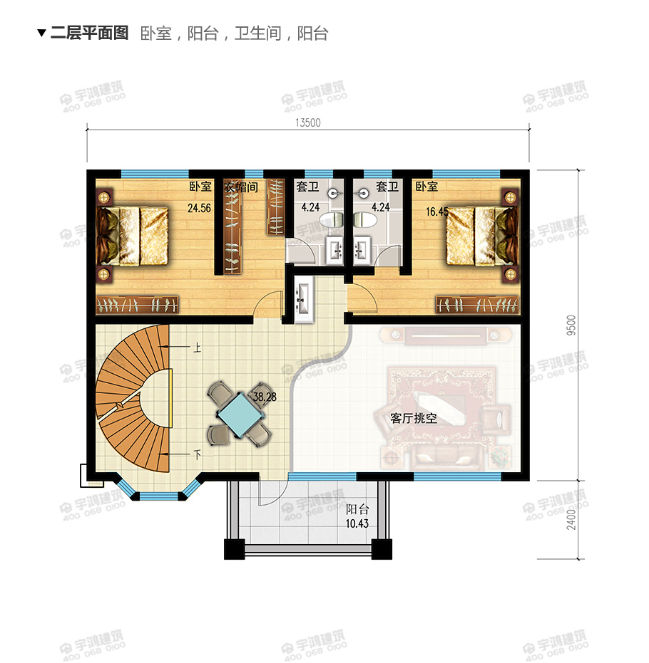 142平新款漂亮挑空客廳農村別墅設計圖